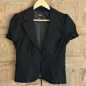 NWT XOXO Women's Black Short Sleeve Blazer Size L Single Button Office